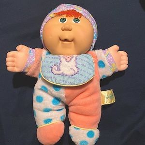 Vintage 1988 Cabbage Patch Kids Babyland Plush Toy Doll Red Hair Squeaker Bib